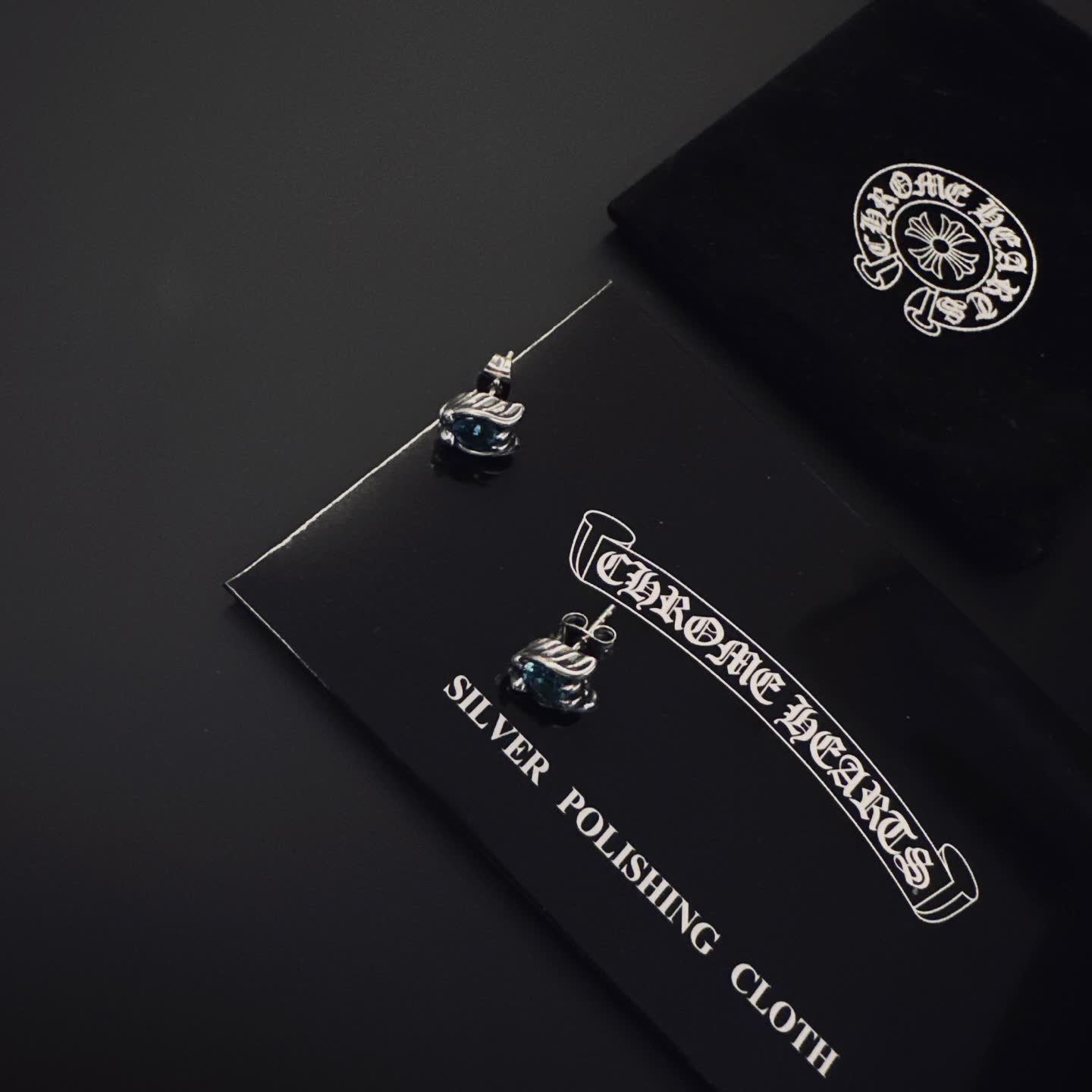 Chrome Hearts Chroma Charts Silver Blue Gemstone Stud Earrings
